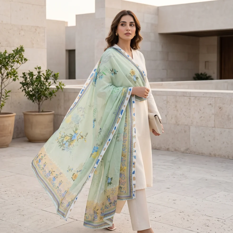 Green printed dupatta