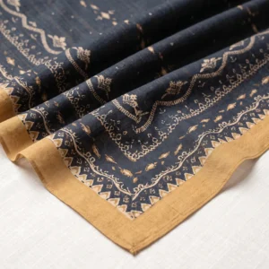 Black geometric printed ladies dupatta with decorative traditional patterns and golden border