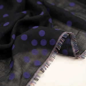 Black ladies dupatta with purple polka dots and decorative multicolor fringe border